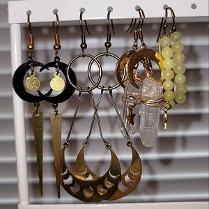 Lot of 4 Pairs of Fashion Crystal, Stone, Crescent Moon Earrings